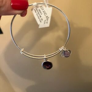 Alex and Ani Silver and Purple Adjustable Bracelet with Charms